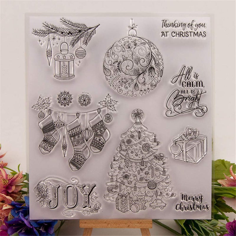 arriettycraft Merry Christmas Joy Tree Decor Balls Giftbox Clear Stamps for Card Making Decoration and DIY Scrapbooking - Image 3